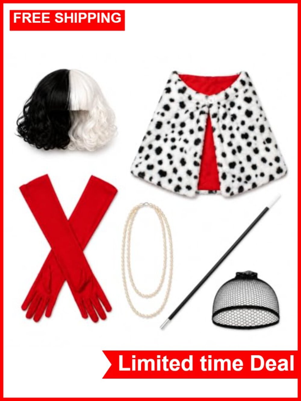 Dalmatian Shawl Suit Costume Set with Gloves Women's Halloween Cosplay - Picture 6 of 6